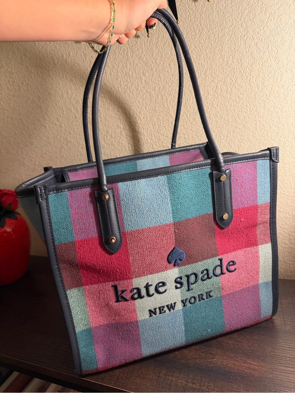 kate spade Multicolor Plaid Tote - Pink, Blue & Teal